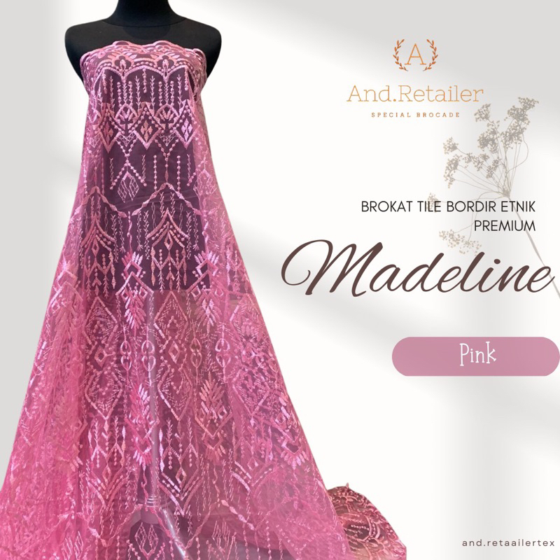 Bahan Kebaya Brokat Tile Bordir Etnik Madeline Warna Pink