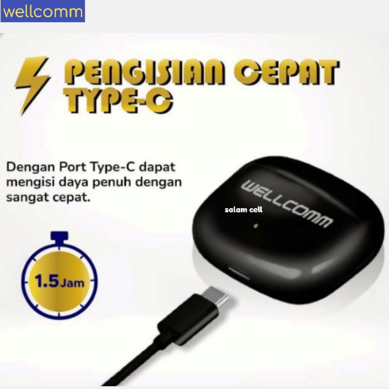 Headset Bluetooth TWS Wellcomm W01 Bluetoot V5.1 Playtime 28jam Original Garansi Resmi