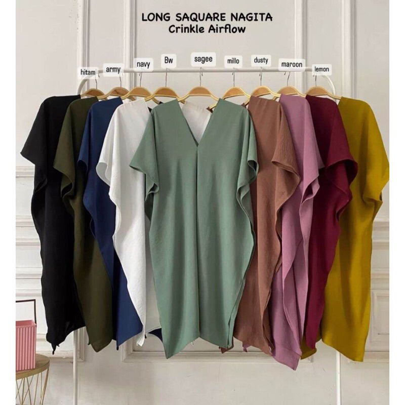 NAGITA LONG SQUARE CRINKLE AIRFLOW PREMIUM / ATASAN WANITA BLOUSE KEKINIAN