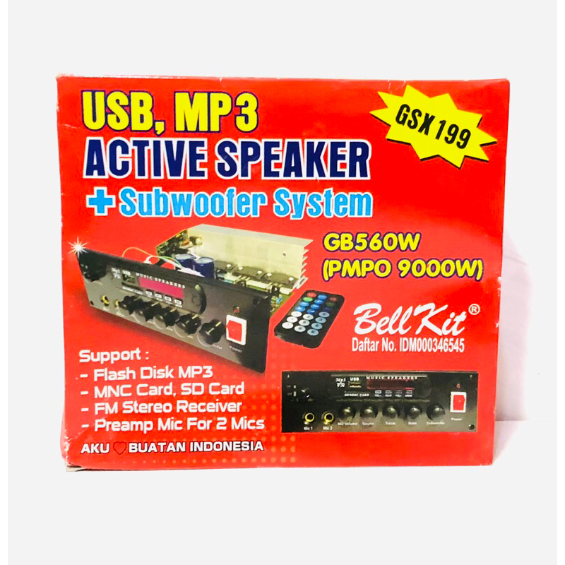 Kit Power Speker Aktif Stereo GSX - 199 + MP3 + Subwoofer
