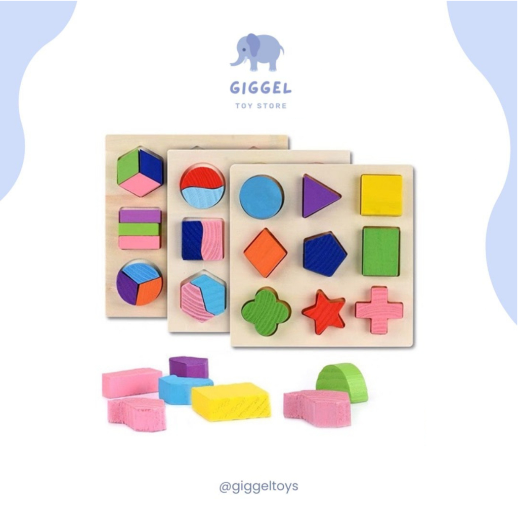 [ Giggel ] Mainan Kayu Edukasi Anak Wooden Toys Puzzle Geometri Kayu / Puzzle Geometri 3D / Shape Sorting 4in1 Wooden Toys