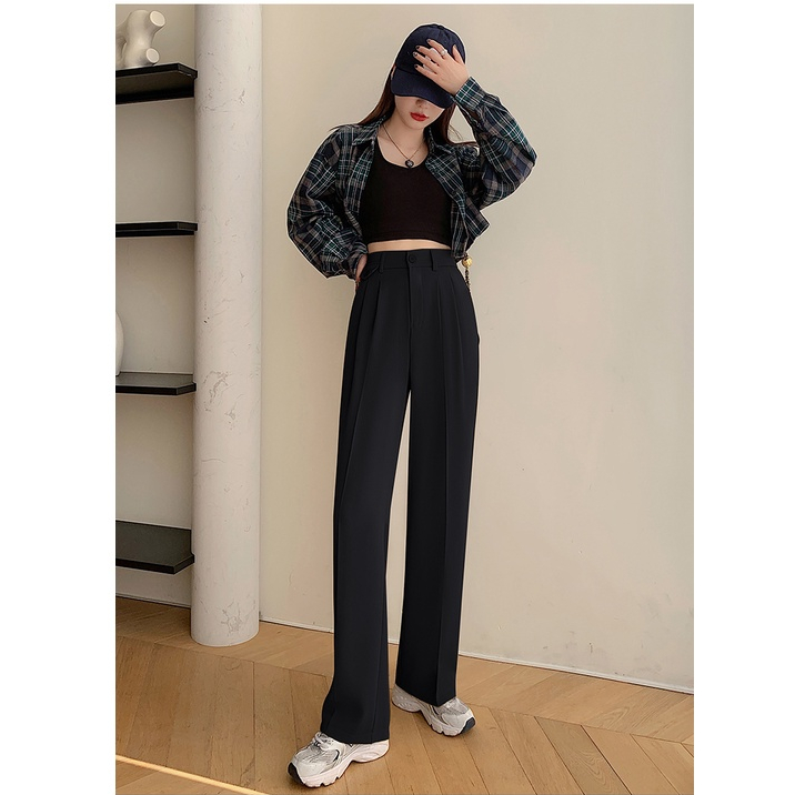 Highwaist Straight Loose Kasual Celana Setelan Wanita Korea (Panjang Ada Karet)