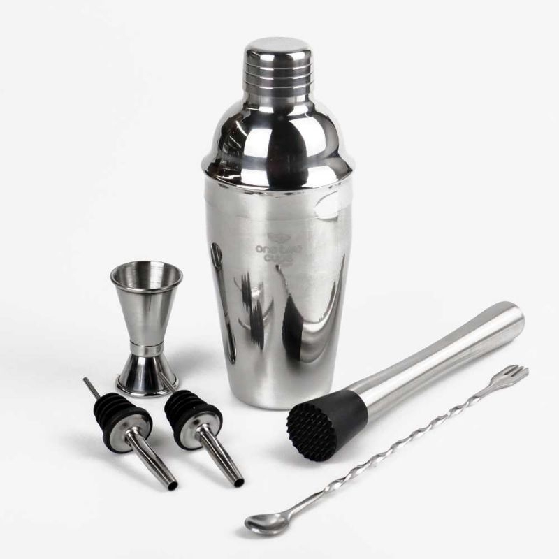 One Two Cups 6 in 1 Bartender Cobbler Cocktail Shaker 550ml - BA016 stainless steel Silver