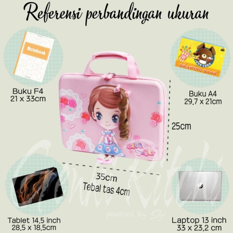 Tas jinjing anak / Tas Les Privat / Tas kursus / Tas sekolah anak motif Princess 3D YOME