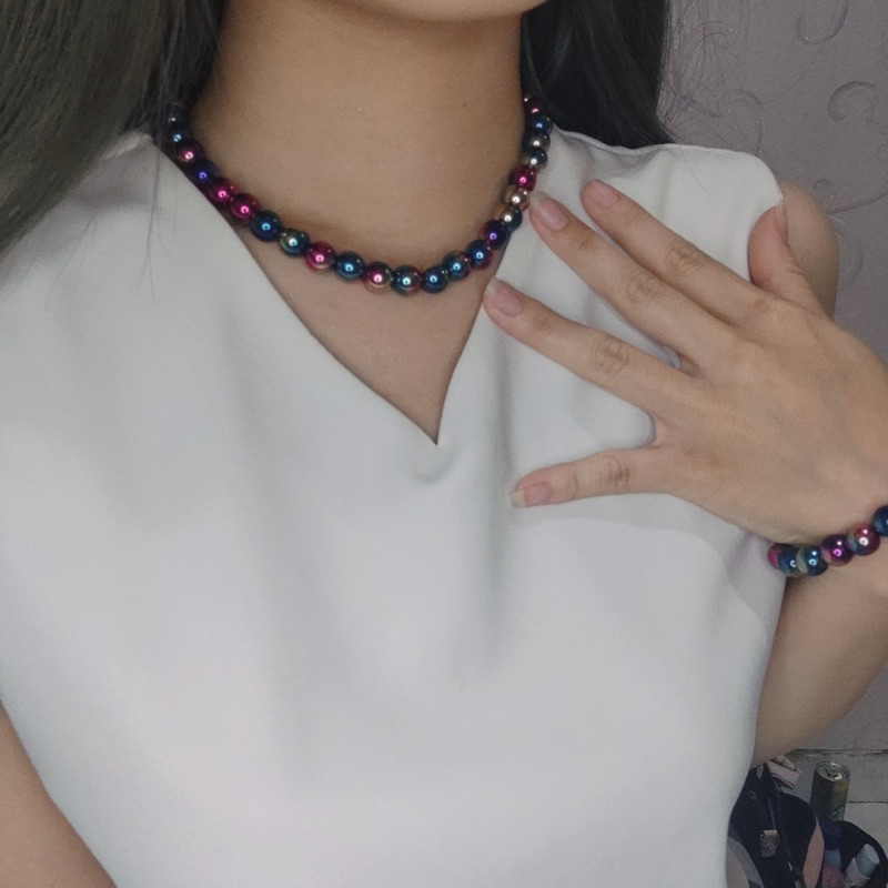 Kalung Choker Galaxy Gradation Beads Colorful Gradasi Pearl Galaksi Warna Warni