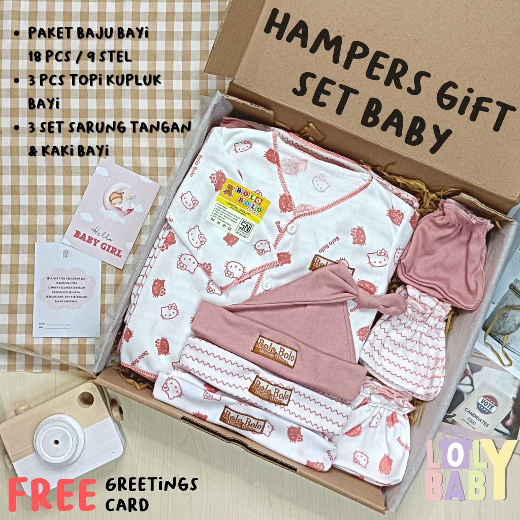 Hampers Baby Gift Set ( 30 cm ) 18 Pcs Baju Bayi Baru Lahir 3 Pcs Topi Kupluk 3 Set Sarung Tangan dan Kaki LOLY BABY