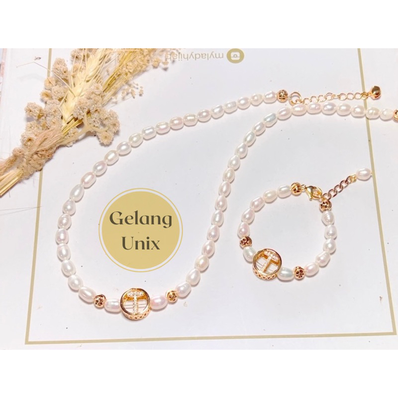 1 set gelang kalung anak mutiara air tawar lombok original