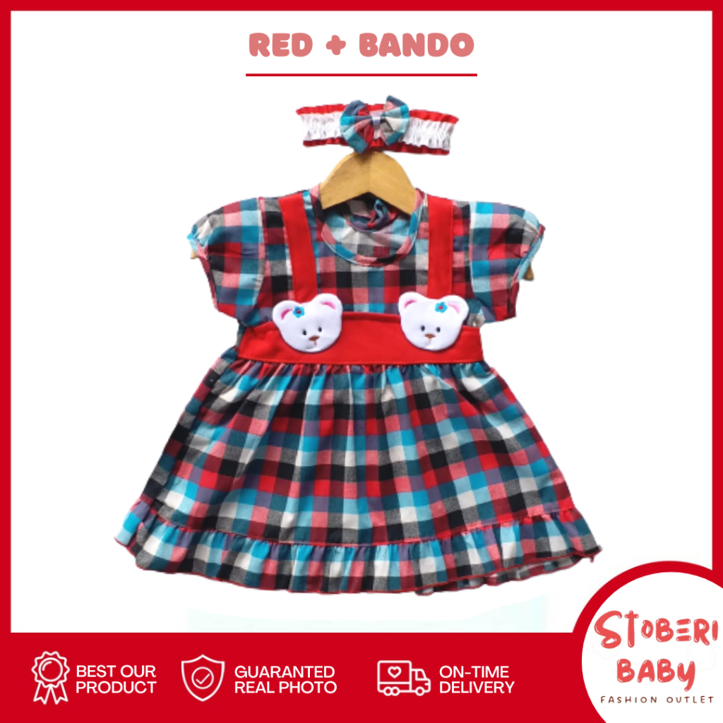 stoberi baby - (EXCLUSIVE ON STOBERI BABY) Dress Bayi Motif Animal Lucu Baju Bayi Perempuan / QIU2 SQUARE BEAR