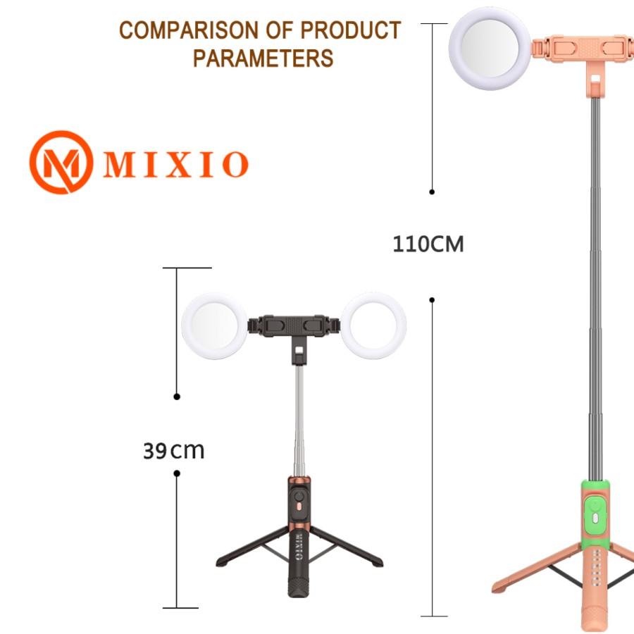 MIXIO A37 - TONGSIS NEW MODEL 110CM Tongsis Bluetooth Selfie Tripod with 2 Ringlight