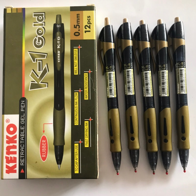 RETRACTABLE Gel Pen KENKO K-1 Gold Pulpen Gel Berkualitas 0,5mm