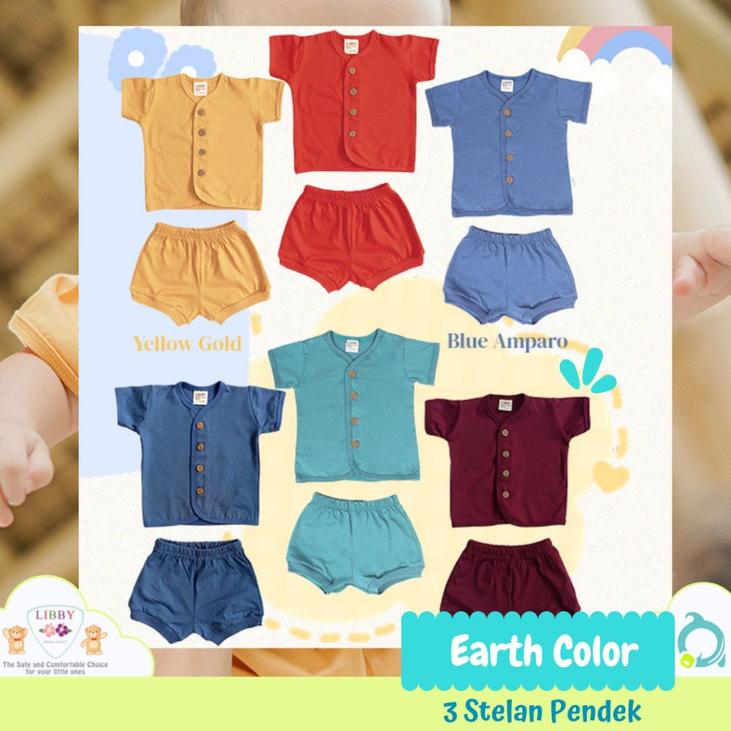 LIBBY Stelan Pendek Comfy Set Earth Color | Combination Size 0-3|3-6|6-12 Bulan (1 stel/pack)