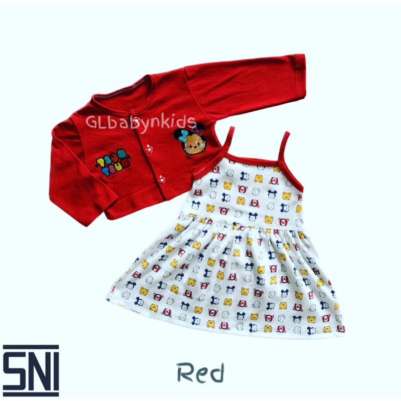 Cardigan + Dress Tanktop Bordir Sum Bayi All Size 6-12 Bulan SNI [Ecer]