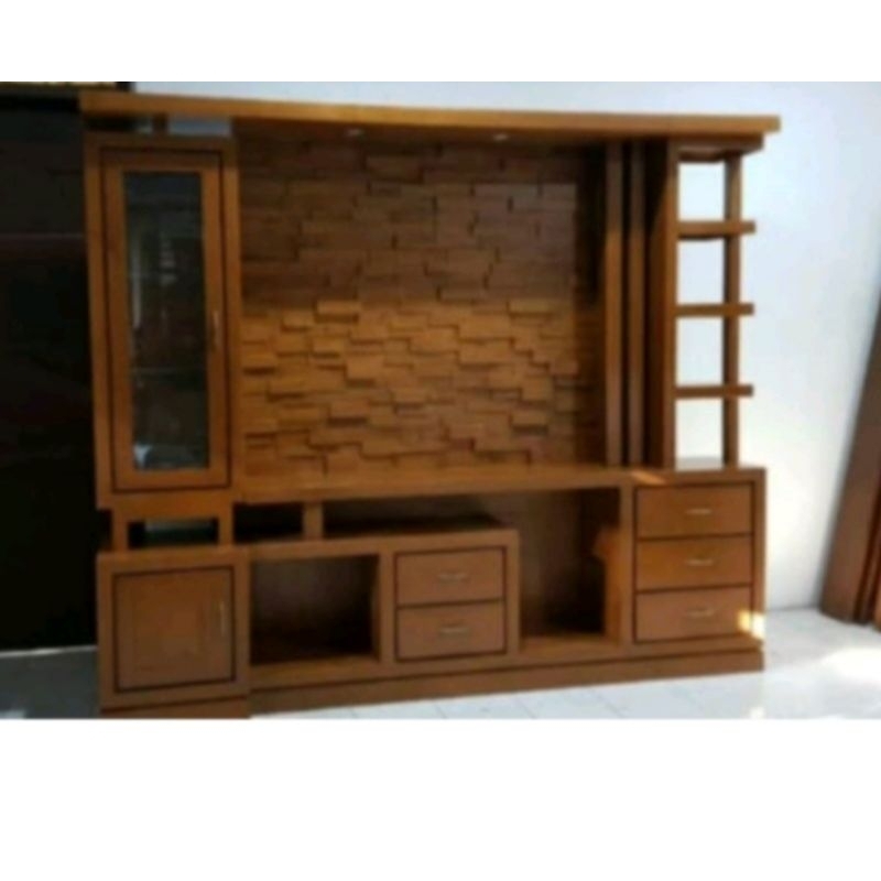 bufet tv jati minimalis ukuran custom 180cm
