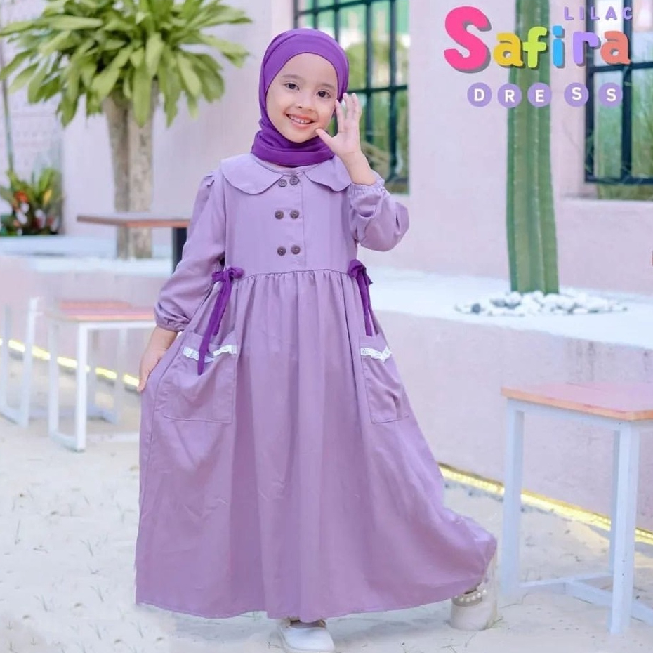 GAMIS STORE - Safira Dress Kids Size 5 - 6 Tahun L XL Besar Matt Cringkle Polos Basic l Gamis Muslim Anak Perempuan Premium