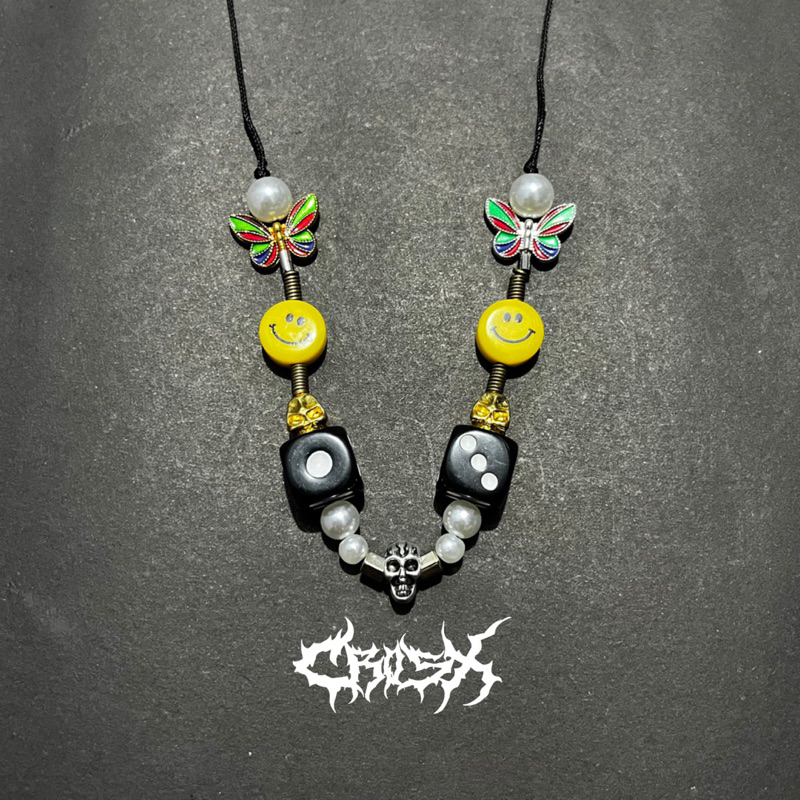 KALUNG ASAP ROCKY DICE SKULL SMILEY NECKLACE BRACELET / KALUNG DADU TENGKORAK SMILE GELANG RANTAI PEARL CHAIN NECKLACE / KALUNG RANTAI MUTIARA HIP HOP CHOKER KALUNG LIONTIN STYLE KOREA CHAIN NECKLACE KALUNG SILVER TITANIUM AESTHETIC KALUNG PRIA WANITA