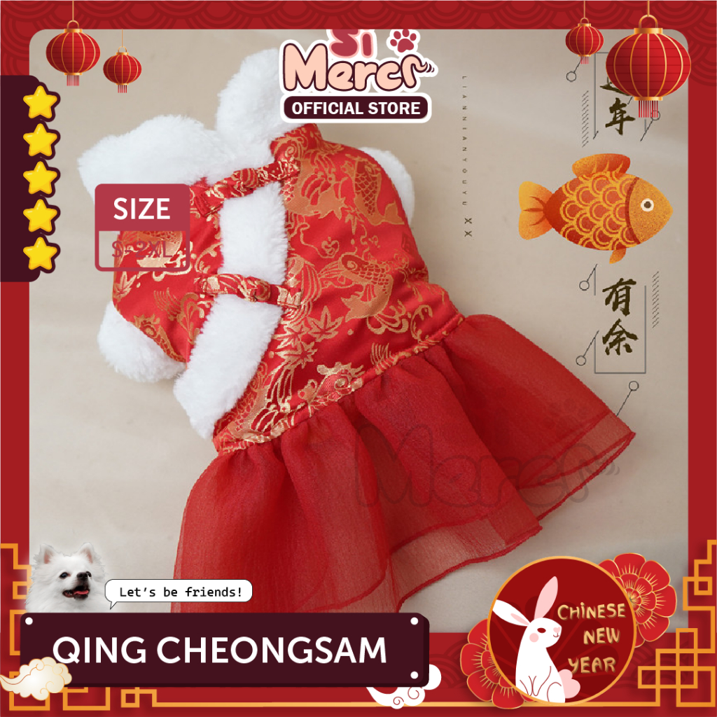 Baju Cheongsam Anjing Kucing Baju Imlek Anjing Kucing Chinese New Year Lucu Small Breeds Anjing Kucing Kecil