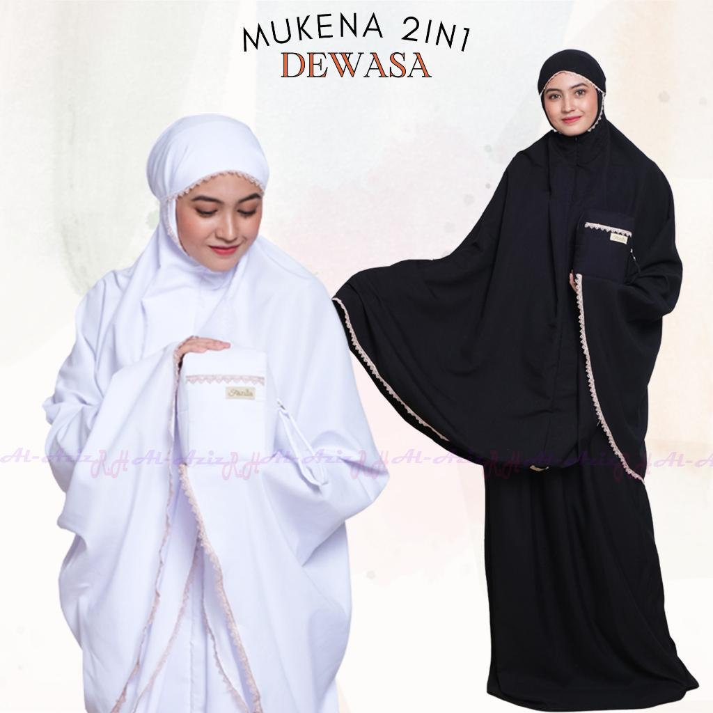 Mukena Dewasa Traveling AL-AZIZ R.H Mini Pouch 2 in 1 Katun Polos Jumbo Premium