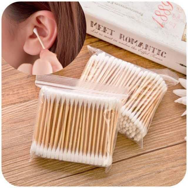 MAANGE0019 Double Head Wood Cotton Buds Cotton Swabs 100pcs Bungkus Kapas Makeup Kepala Ganda Kantong Batang Telinga Kayu Makeup 0019