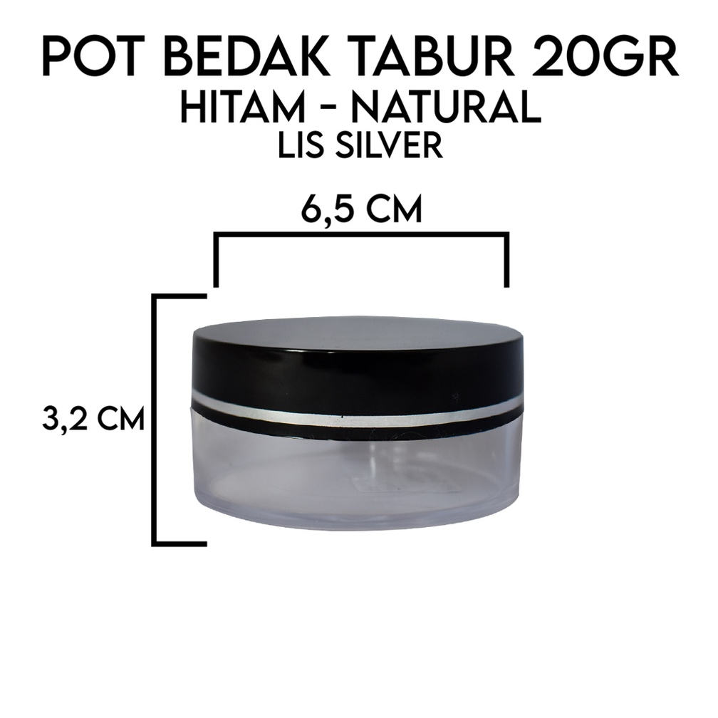 Pot bedak tabur hitam body natural list silver 20gr