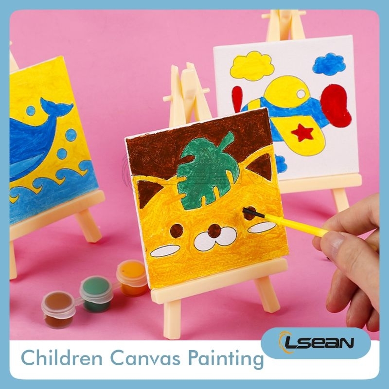 Set DIY Painting Menggambar Melukis Mini Canvas Lengkap Dengan Easel Kuas dan 3 Cat