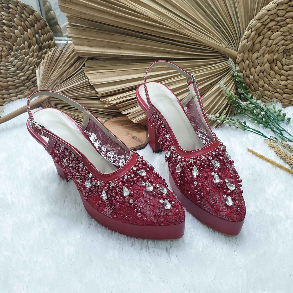 sepatu wedding pesta cantik Kartika merah maroon hak 10cm