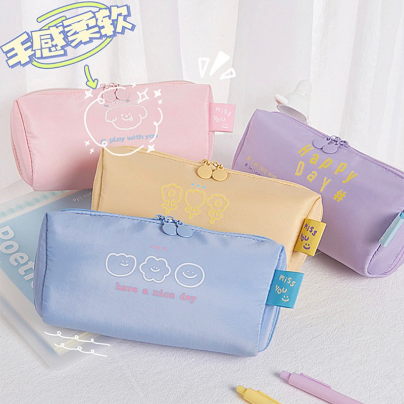 KENSHO Kotak Pensil Sleting Bahan Satin Velvet Warna Aesthetic Pastel / Pencil Case / Zipper