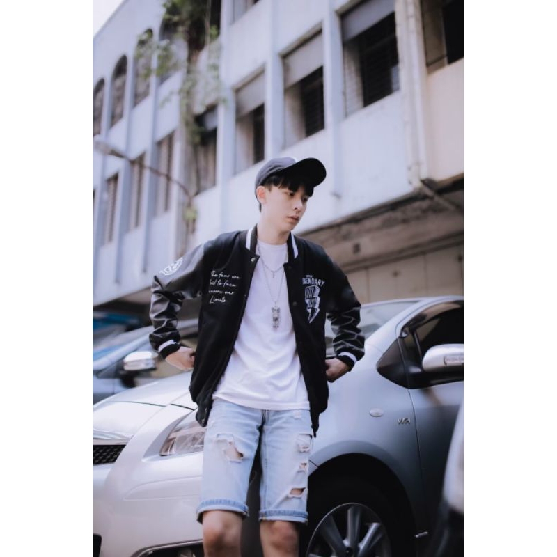 Wolv Streetwear Varsity Jacket Leather Black | Legendary