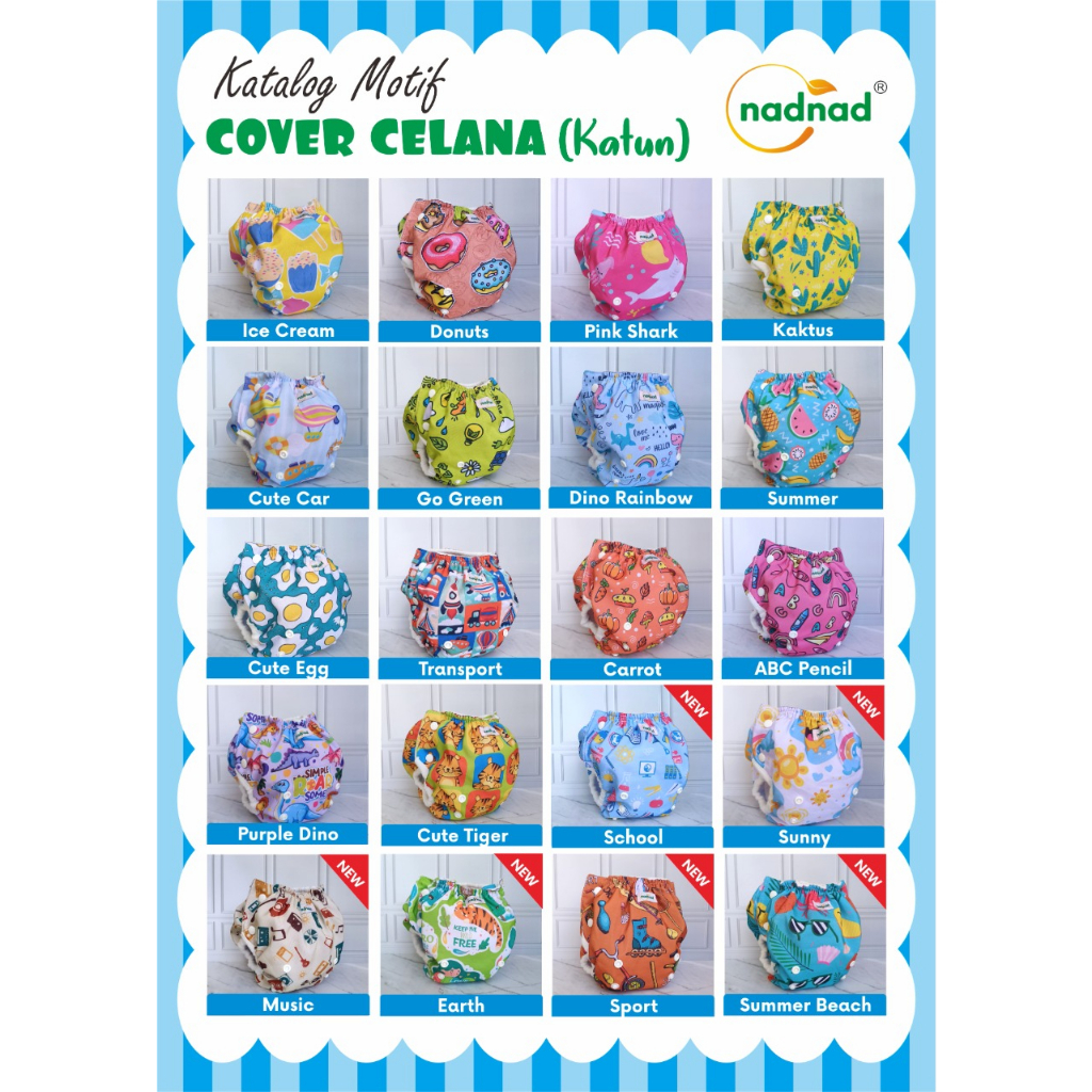 NEW DESAIN Clodi Cover Perekat Celana By Nadnad  Popok Kain Cuci Ulang Motif Full Printing