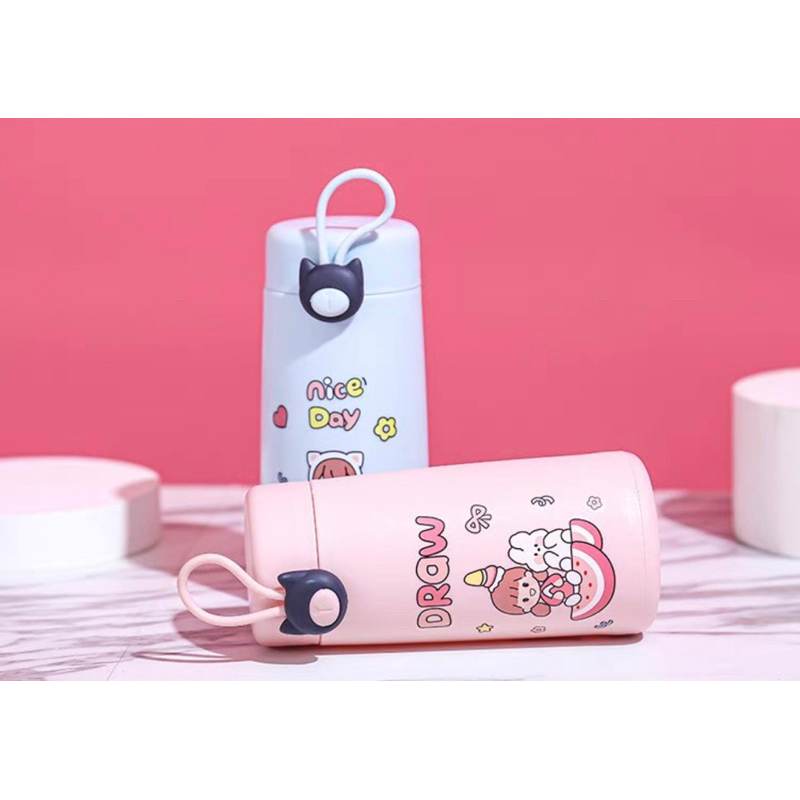 BOTOL MINUM KACA KARAKTER DRAW - BOTOL MINUM KACA UNIK ADA GANTUNGAN - TEMPAT MINUM BONEKA LUCU - SOUVENIR BOTOL MINUM