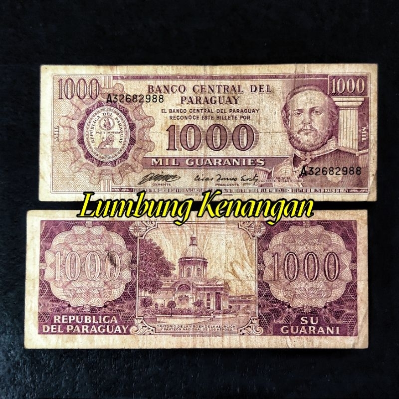 uang asing Paraguay 1000 Guaranies 1952