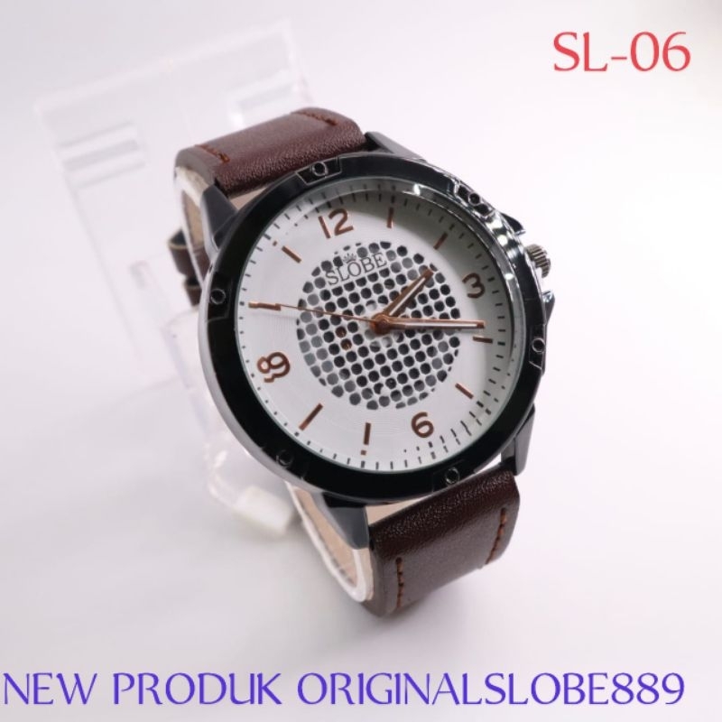 Jam Tangan Pria Kulit original SLOBE 8890 | Jam Tangan Cowok Keren Elegan Unisex