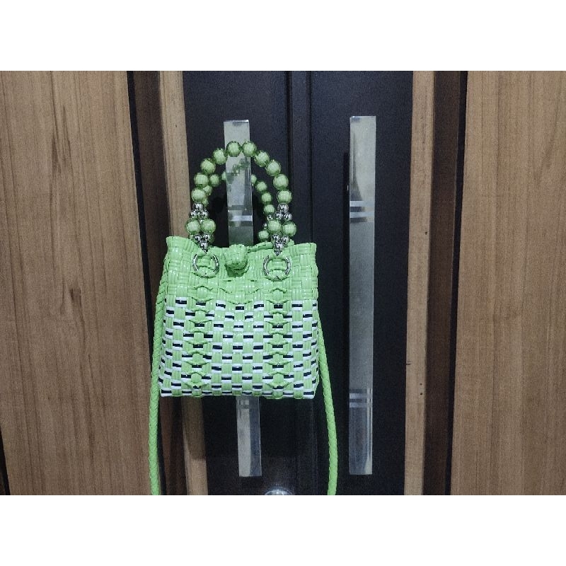 Tas sultan mini /tas anyaman handle mutiara / include strap panjang 100cm