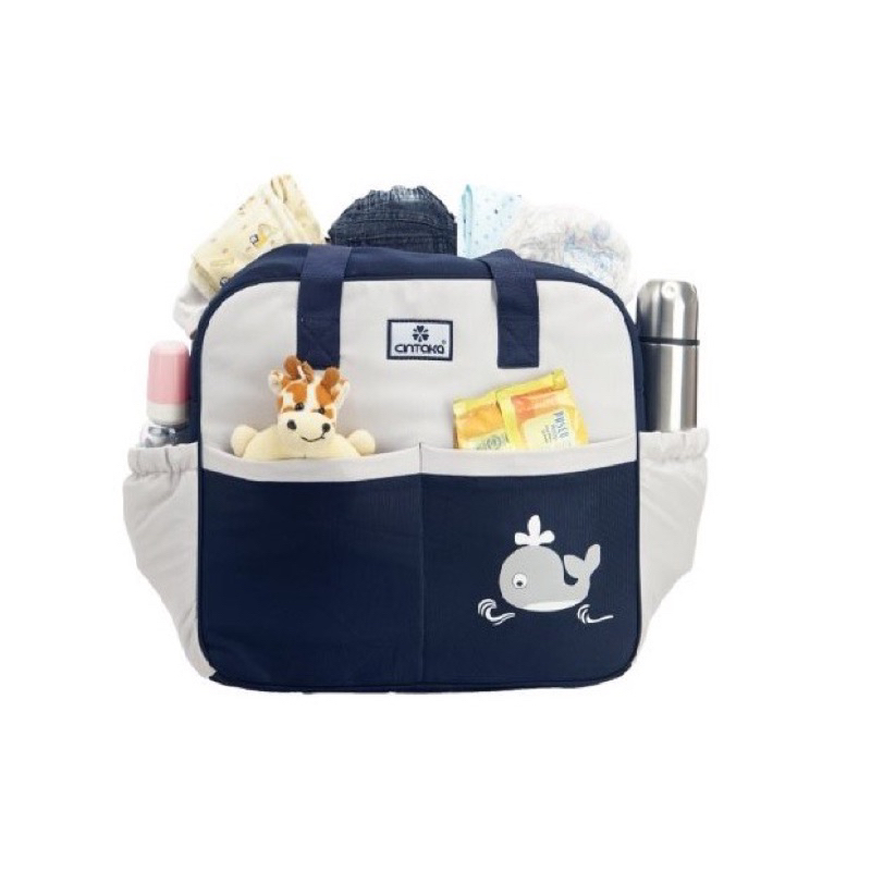 CINTAKA Tas Bayi Besar &amp; Kecil Saku Print Seal &amp; Whale Series