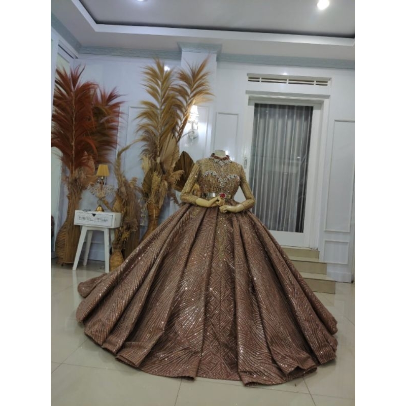 TERLARIS GAUN  BARBY WEDDING CANTIK BAHAN PREMIUM FUL PAYET/GAUN WEDDING MODEREN/BAJU PENGANTIN BARU