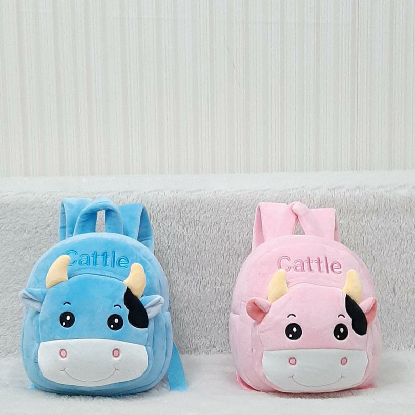 Toysopedia Tas Ransel Cow Pink boneka bisa dilepas backpack anak paud/Tas Animal/Ransel Anak