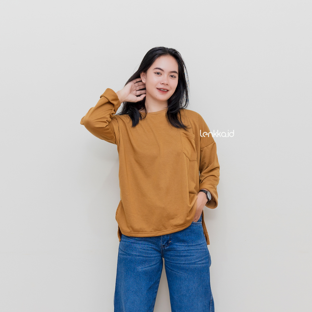 T-shirt Keiko Pocket Oversize Lengan Lipat Atasan Wanita Simple