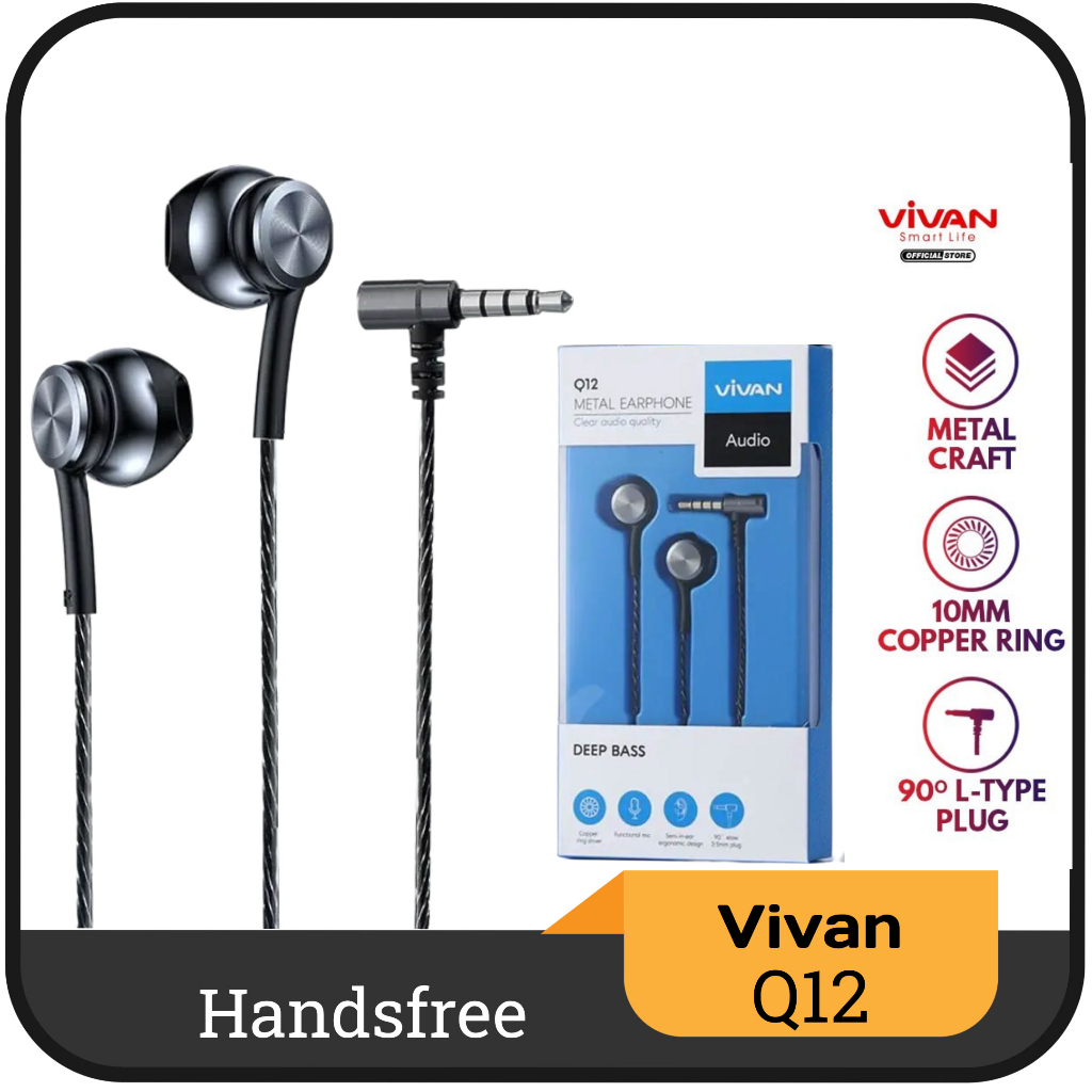 Handsfree Vivan Q12 Deep Bass Clear audio quality - Hitam