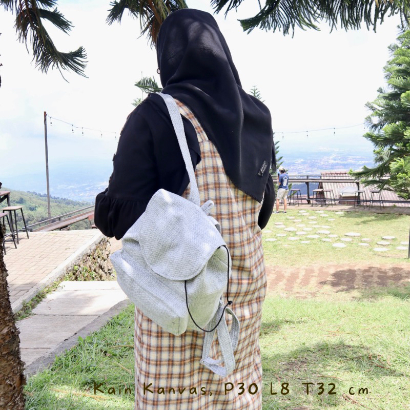 Bayar di Tempat COD Tas Ransel Serut Bahan Kanvas KANTONG Depan Ukuran Medium tas punggung wanita