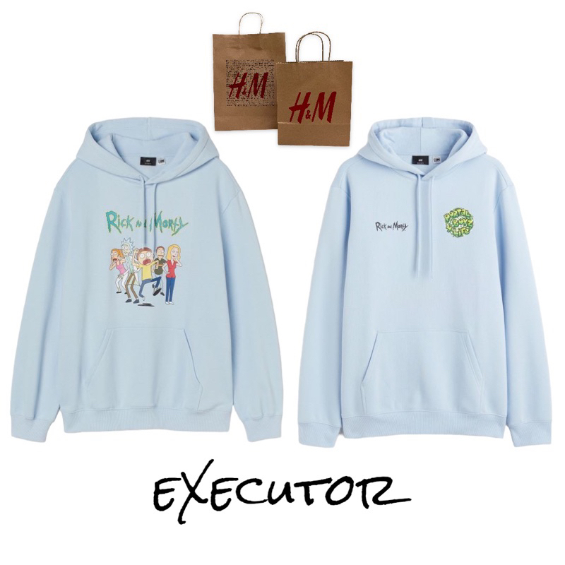 ( 8.8 ) Hoodie H&amp;M Unisex Sablon Rick and Morthy Baby Blue, Flecee Katun Lembut, Free Papperbag