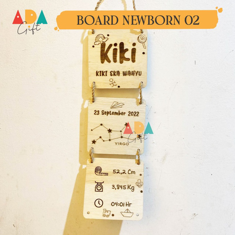 Papan Nama Bayi Kotak | Biodata Bayi | Hospital Board | Baby Letter Board Sticker | Newborn | Properti Foto | Hadiah