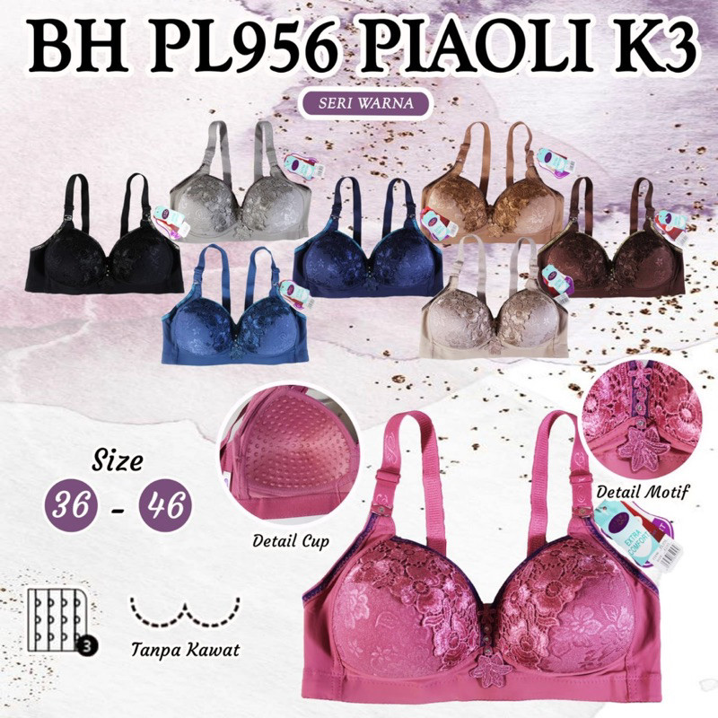 (1pcs) BH Bra wanita perempuan PIAOLI brukat tanpa kawat kancing 3 busa sedang bordir renda