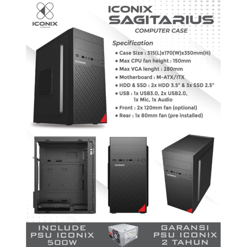 CASE ICONIX + PSU 500W (m-ATX Size) / CASING PC KOMPUTER