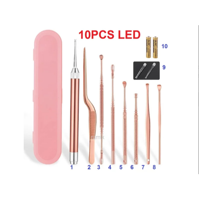 Set 8PCS Alat Pembersih Korek Kuping Telinga Stainless Steel Paket Pembersih Kotoran Portable