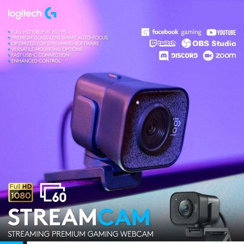 Logitech StreamCam Full HD 1080P Streaming Premium Gaming Webcam Kamera Camera Original Zoom Meeting Video Selfie Rapat Sekolah Web Cam