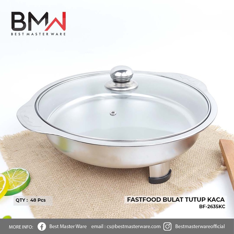 Fast Food Bulat - Tempat Makan Prasmanan Set Stainless Steel - Tempat Wadah Bulat Saji Makanan Lauk Tahan Panas Dengan Tutup Kombinasi