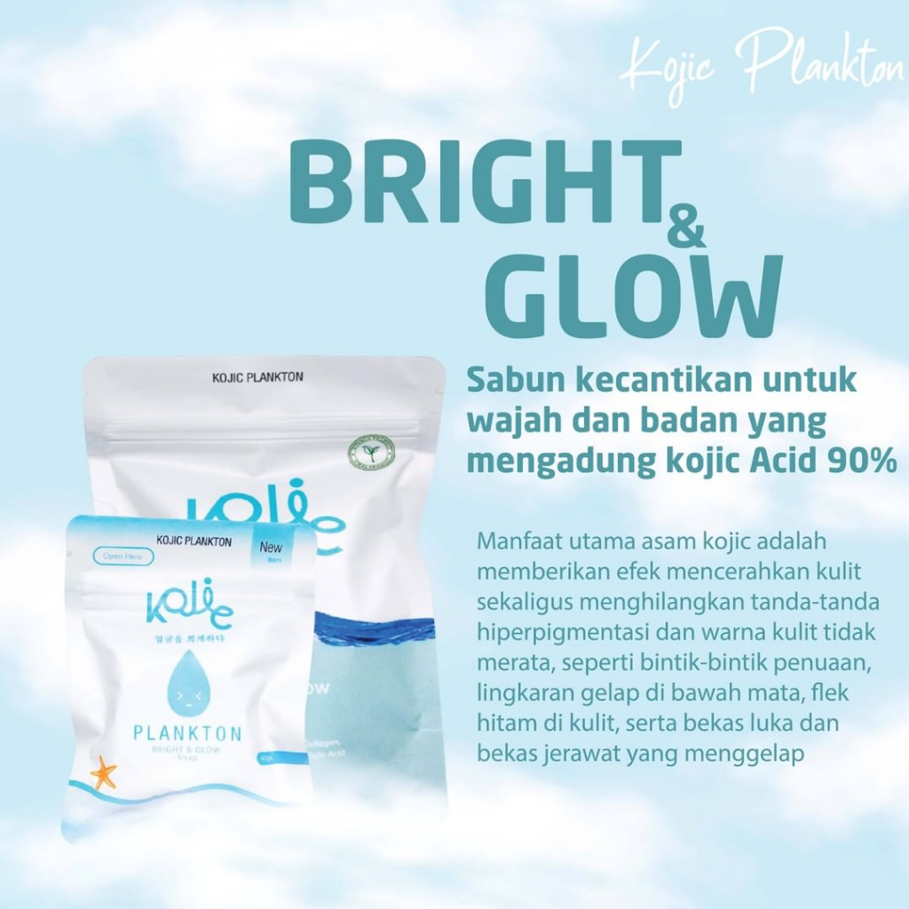 [ READY SIAP KIRIM] BRIGHT &amp; GLOW FACE SOAP by KOJIC PLANKTON FULL SIZE 40gr dan 90gr