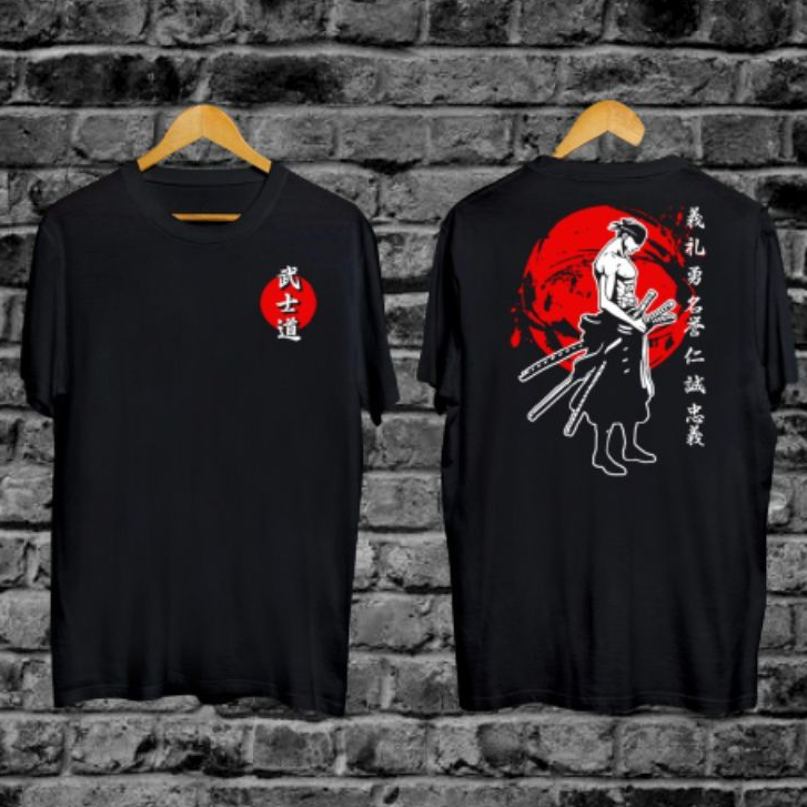 Kaos Tshirt Pria Terbaru Samurai Jepang One Piece Zoro Warna Hitam Distro Lengan Pendek Motif Sablon Bergambar Keren