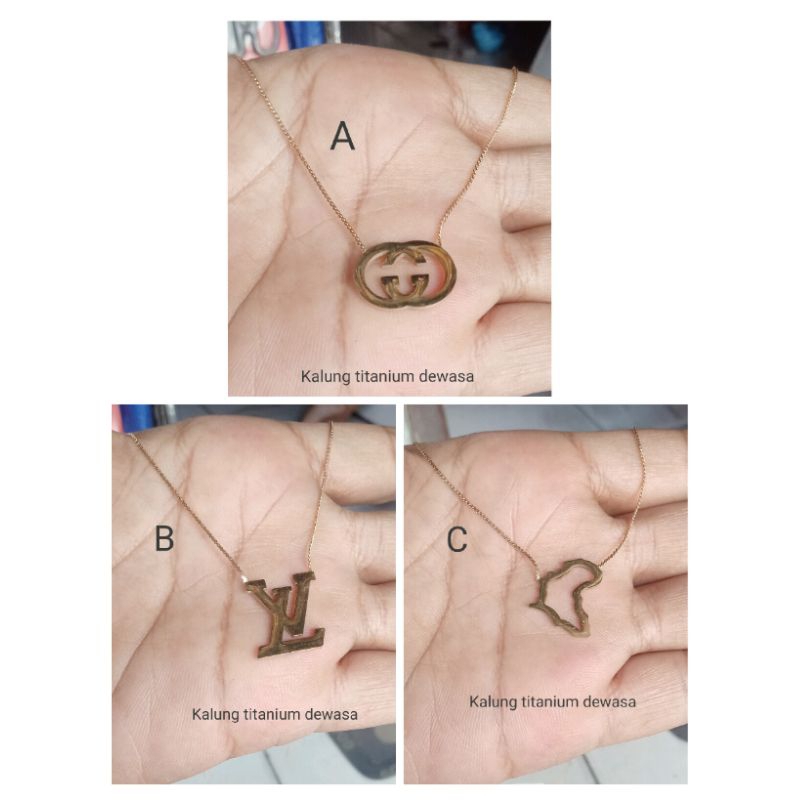 L420. Kalung titanium wanita dewasa ukuran 45 cm+ motif LV  dan Gucci