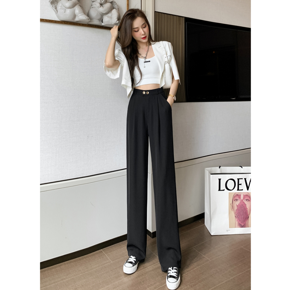 Celana Kasual  Pinggang Karet Hitam / Celana Kasual Wanita Highwaist Import