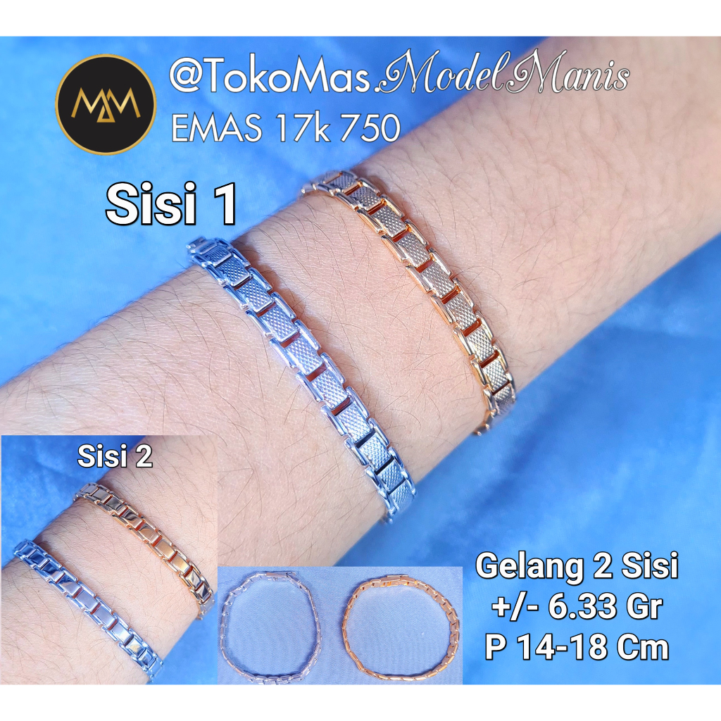 Gelang Rantai Jam 2 Sisi emas putih rosegold 750 kadar 18k